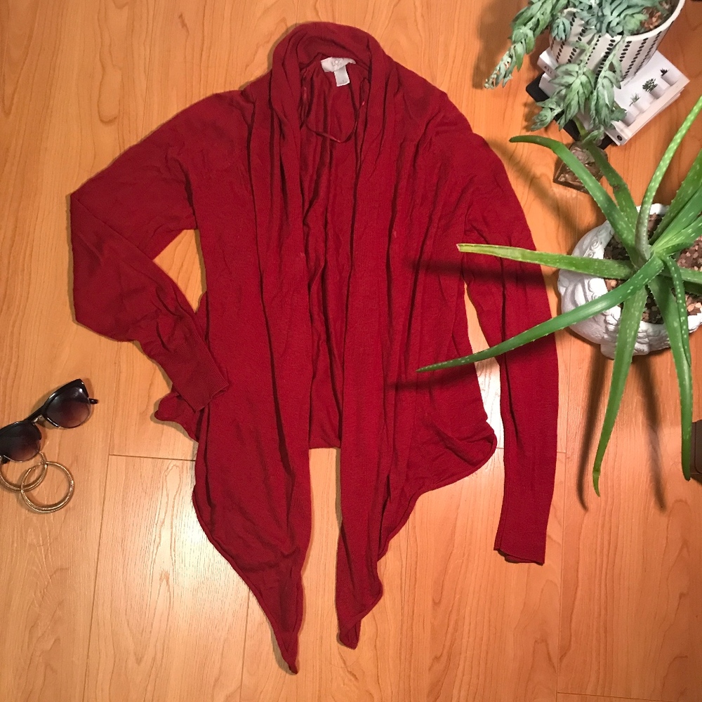 Long Sleeve Red Cardigan Cover-Up